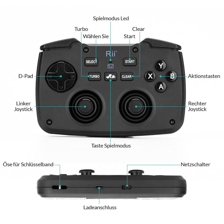 Rii Gaming Controller Wireless mit Tastatur mit Touchpad, 3-in-1-Funktionalität, 2,4GHz-Empfänger-An