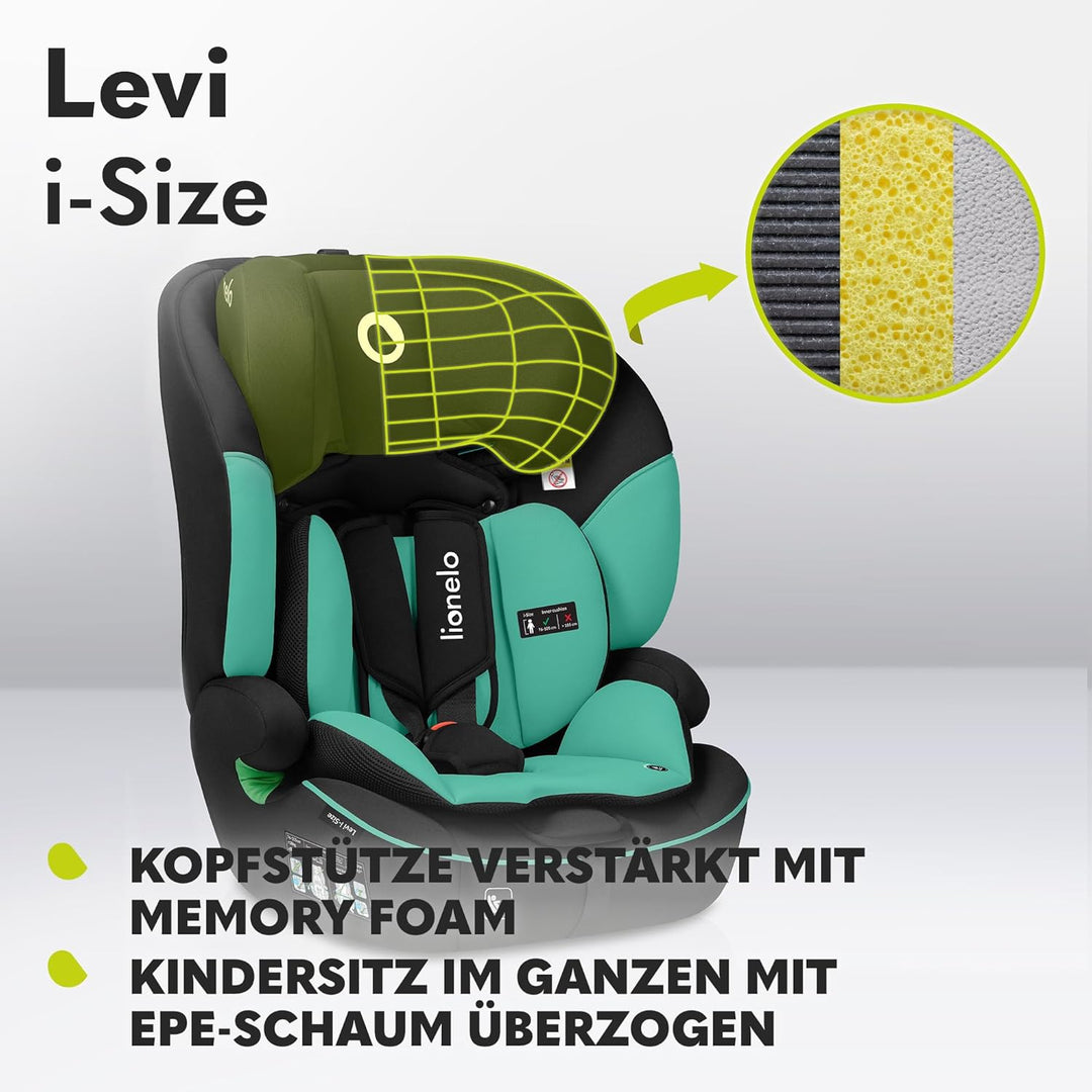 LIONELO LEVI I-SIZE 76-150 cm Kinderautositz, Gruppe 1 2 3, Seitenschutz, 10 Grad Kopfstützenverstel