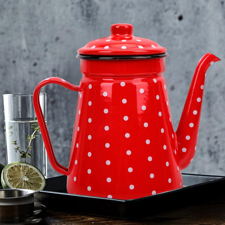 TOPBATHY Emaille-Kaffeekanne, Teekanne: Übergiessen von Milch, Wasserkrug, 1,5 l, Barista-Teekanne,