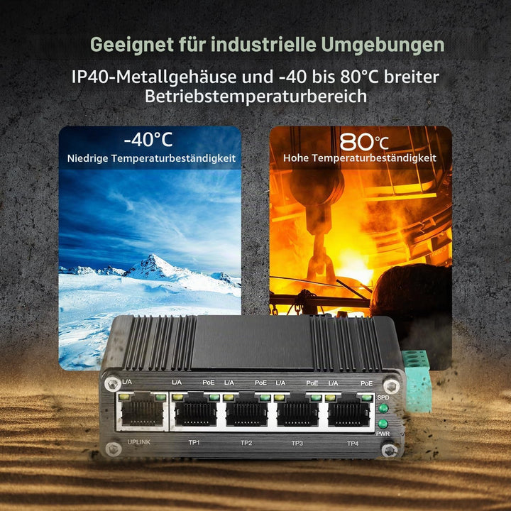 Binardat Industrial Mini 5 Port Gigabit Solar POE Switch, Eingang DC9V-54V bis DC48V Voltage Booster