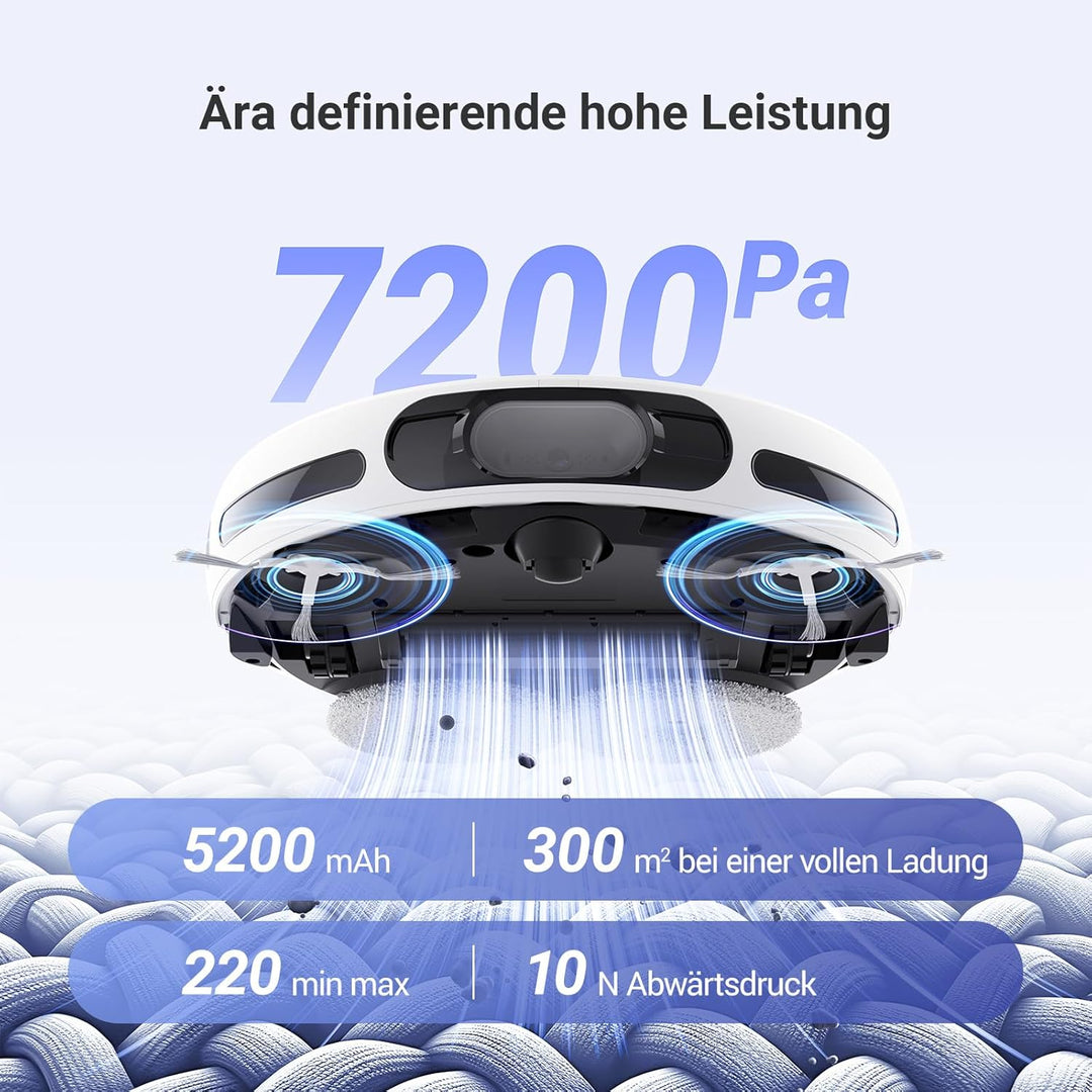 EZVIZ Saugroboter mit Wischfunktion und Absaugstation, 7200 Pa, Zero Tangle Bürste, Vielseitiger Tep