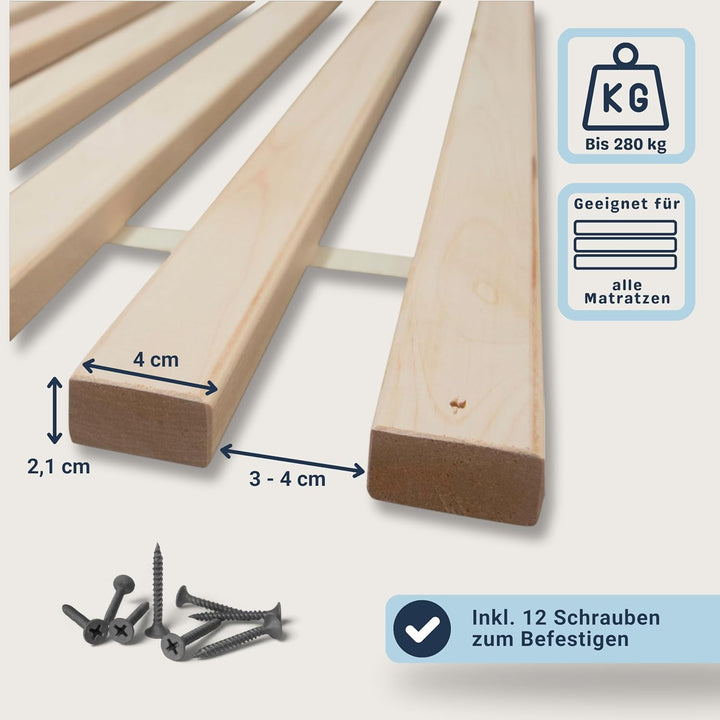 Madera Rollrost XXL mit 23 extra stabilen Leisten aus massiven Buchenholz, belastbar bis ca. 280 kg