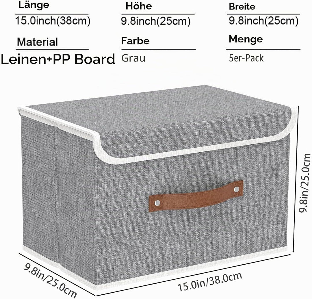 Yawinhe 5 Stück Aufbewahrungsbox mit Deckel, Faltbare Stoffboxen, Waschbare, für Schlafzimmer, Kleid