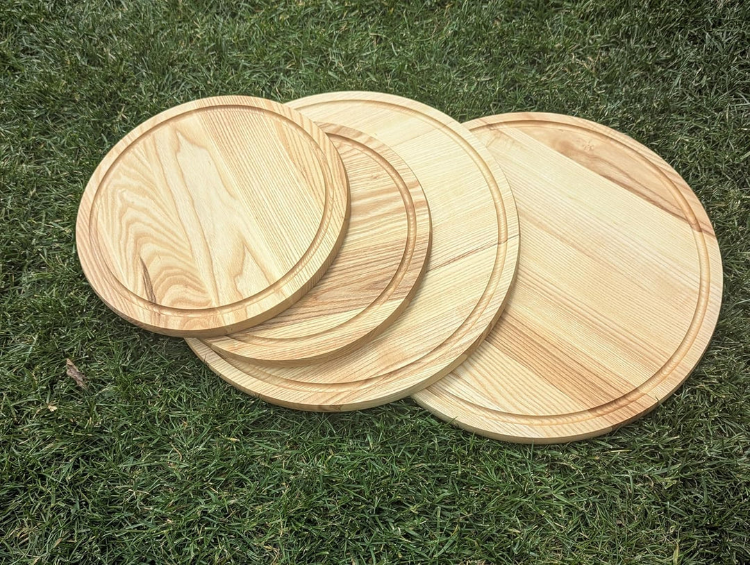 Generisch Pizzateller aus Eiche und Esche ⌀30/40cm, Schneidbrett aus Holz,Pizzabrett, Holzteller für
