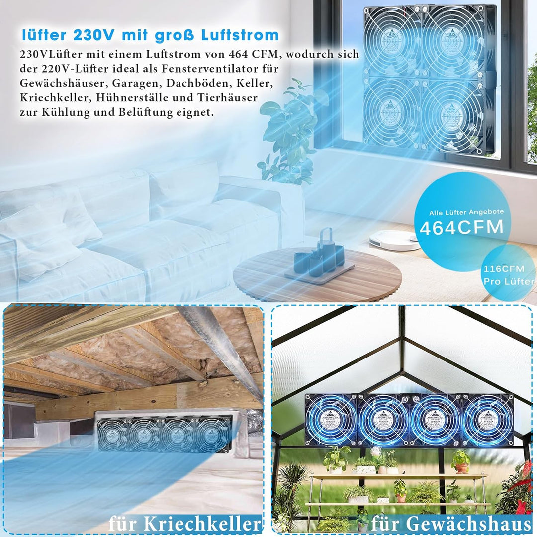 GDSTIME 4 x 120mm Lüfter 230V Grosser Luftstrom 120mm x 38mm Lüfter 220V AC Axial mit AC Stecker Lüf
