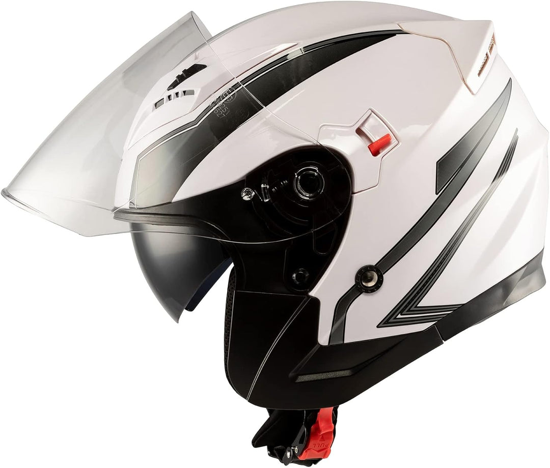 Motorradhelm Doppeltvisier City Jet Zertifikat ECE 22-06 Scooter Weiss Silber L 59-60 cm ( L) Weiss