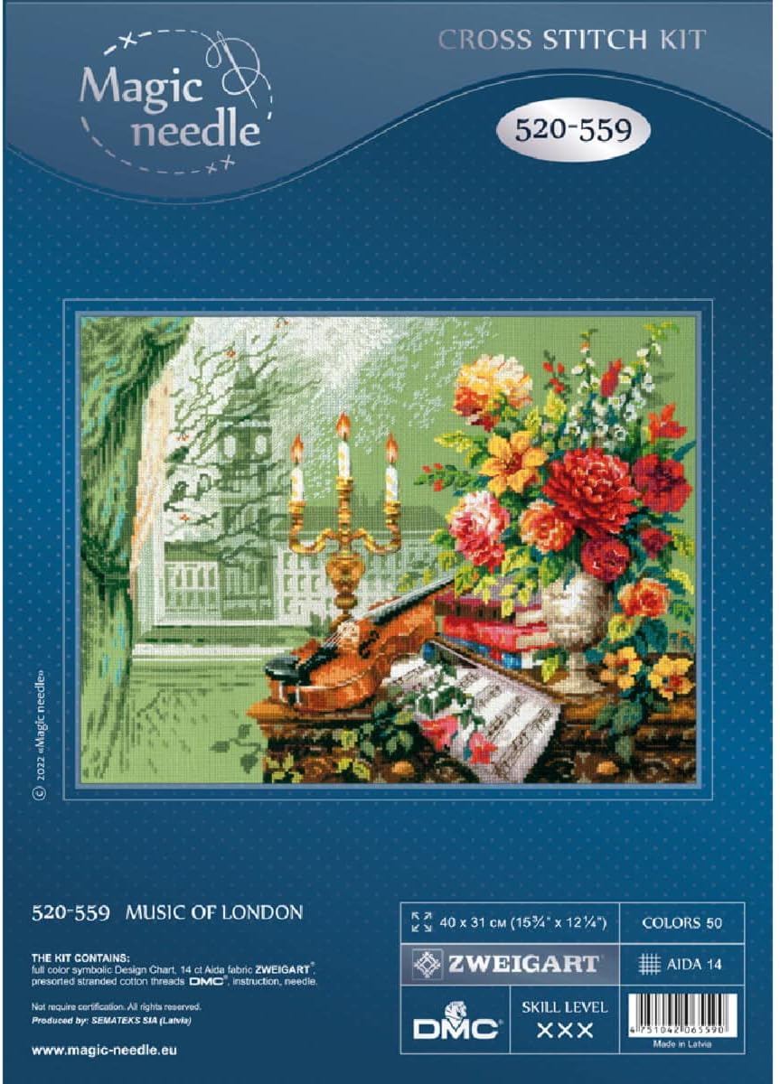 Magic Needle 520-559 ZW Musik von London Kreuzstichset mit Zählmuster Zweigart Edition, Baumwolle, W