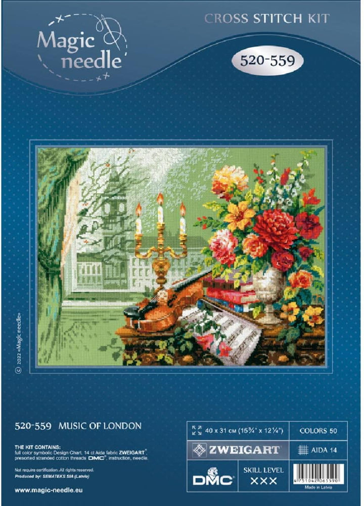 Magic Needle 520-559 ZW Musik von London Kreuzstichset mit Zählmuster Zweigart Edition, Baumwolle, W