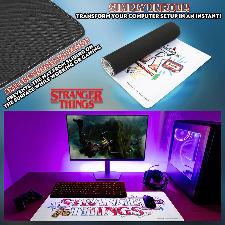 Stranger Things Schreibtischunterlage XXL - Mauspad Gaming Schreibtisch Zubehör 800x360mm - Anti-Rut