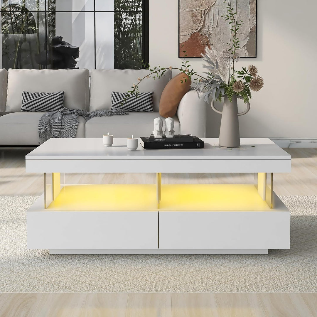 Merax Hochglanz Couchtisch mit LED-Beleuchtung und Acrylplatten – Moderner Sofatisch für Wohnzimmer