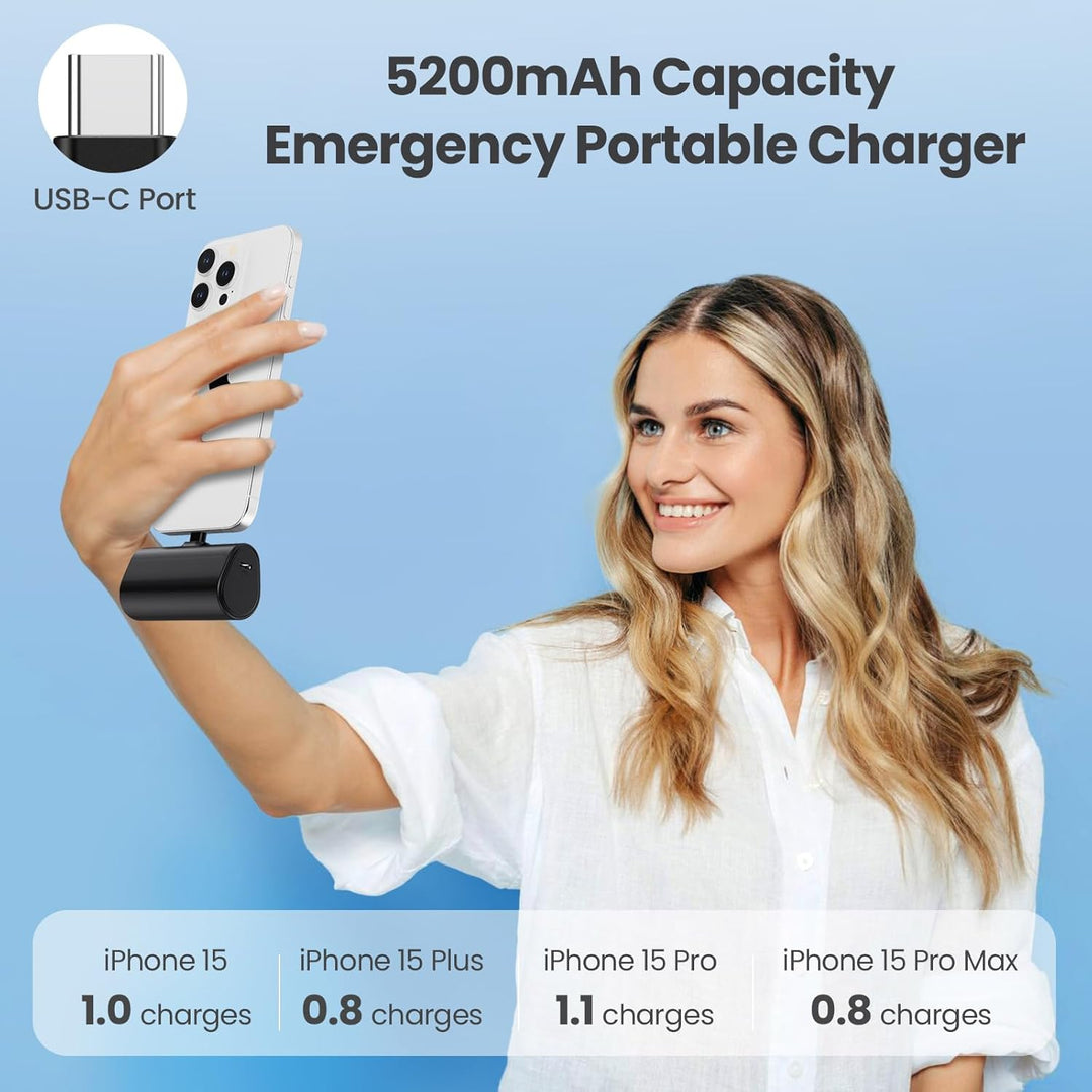 Mini Powerbank 5200mAh, Klein Power Bank USB C PD Externer Akku, Compact LCD Digitalanzeige Akkupack