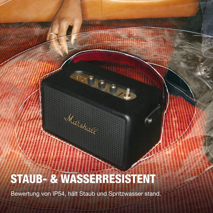 Marshall Kilburn III Tragbarer Bluetooth Lautsprecher mit über 50 Stunden Spieldauer - Schwarz und
