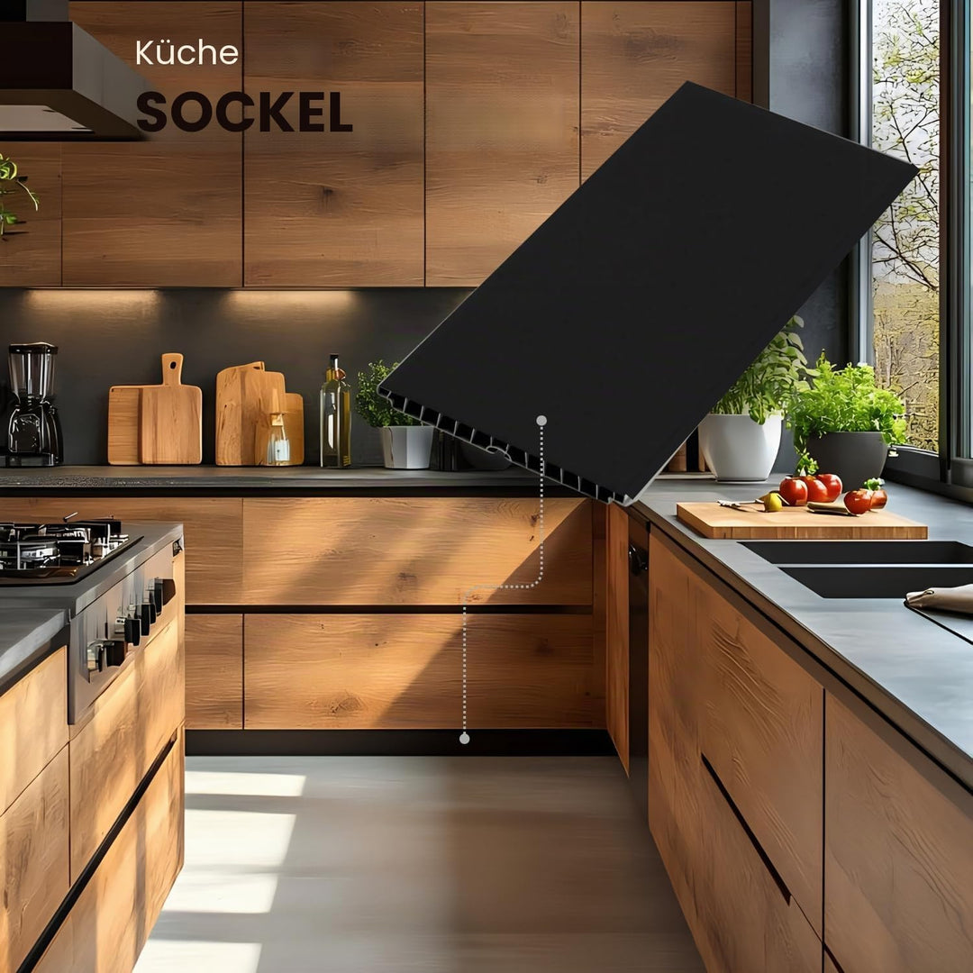 Evotrade Küchensockel – Sockelleiste L 2,5 m aus PVC | Höhe und Farben wählbar + Zubehör (2 Eckkappe