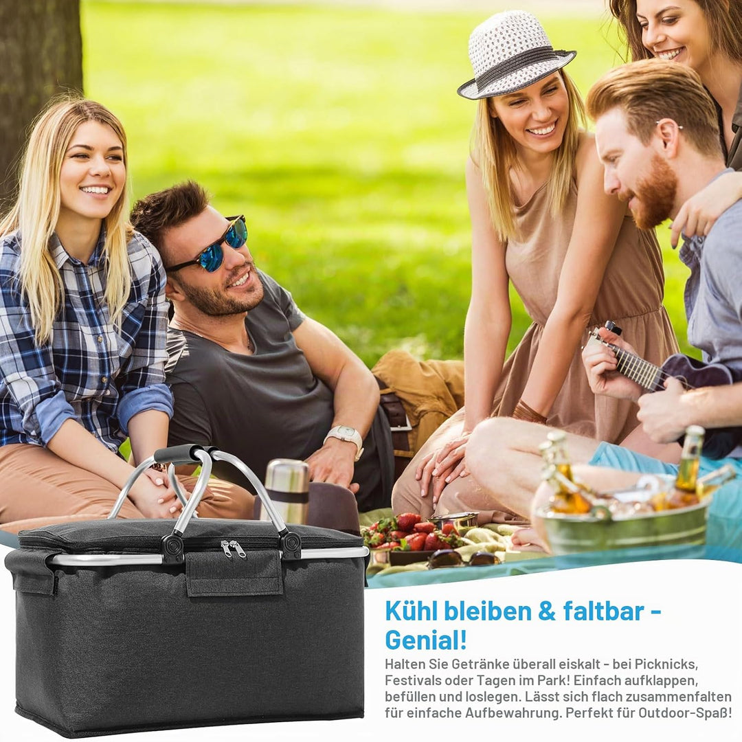 18L Einkaufskorb Faltbar, Einkaufskorb mit Kühlfunktion, mit Deckel, Korb Einkaufen, Kühlkorb Klappb