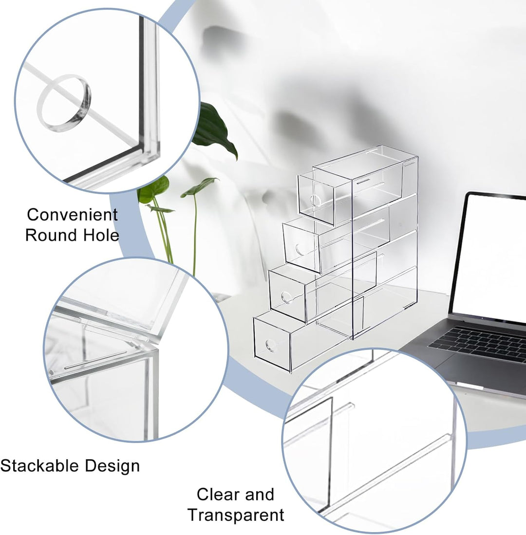 3 Packs Schubladenbox Schreibtisch mit 8 Schubladen, Acryl Stapelbar Schreibtisch Organizer Schublad