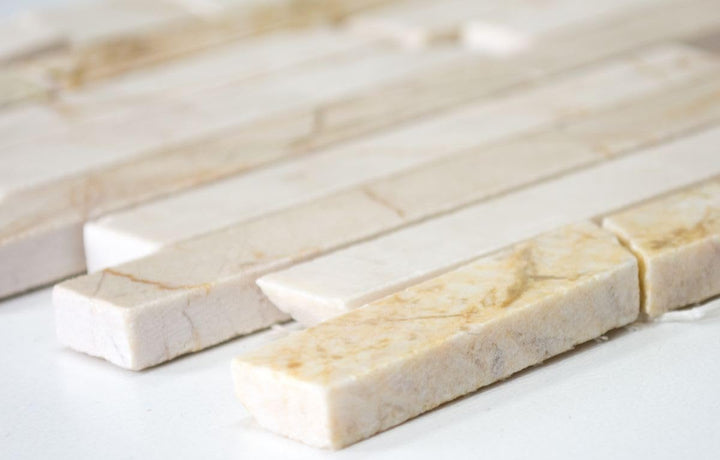 Mosaik Brick golden cream poliert mit Struktur Marmor Naturstein Küche, Mosaikstein Format: 25-105x1