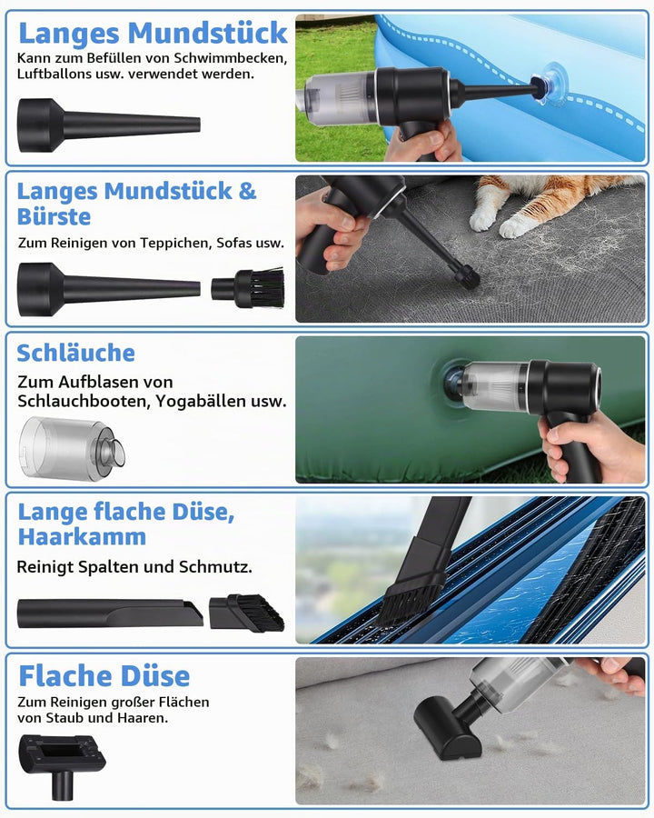Handstaubsauger Akku Kabellos, 8000Pa Leistungsstarker Handstaubsauger Akku, 3-in-1 Staubsauger kabe