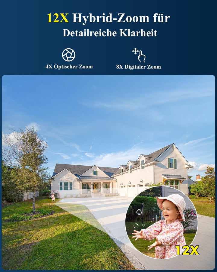 Xega 4G LTE 【12X Hybrid-Zoom】 Überwachungskamera Aussen mit SIM Karte,2K PTZ 【Dual-Lens】 Ohne WLAN S
