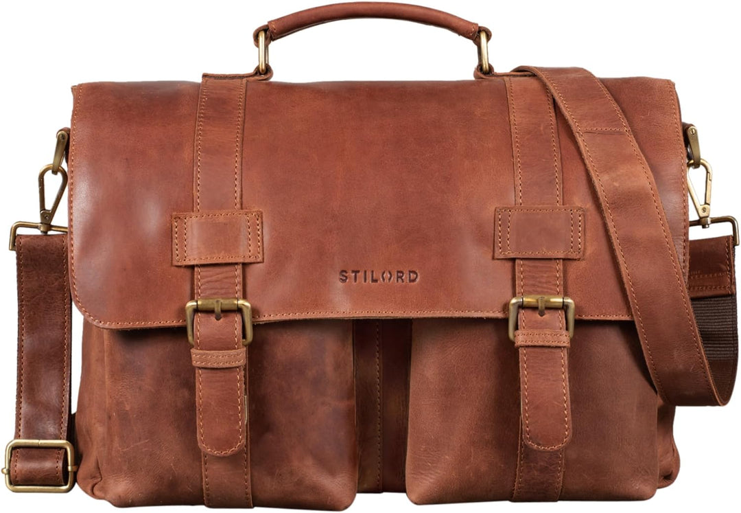 STILORD 'Zeus' Grosse Leder Aktentasche Vintage Lehrertasche Businesstasche 15,6 Zoll Laptoptasche X