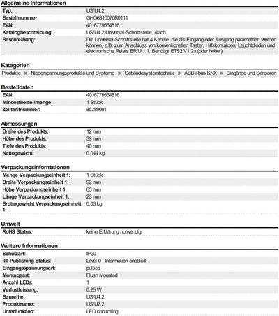 ABB 8301289 EIB-Schnittstelle 4 F i-bus, Universal US-U4.2
