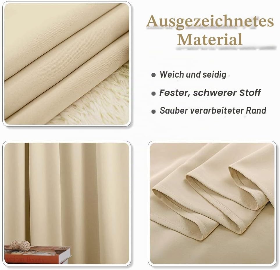 PONY DANCE Verdunkelungsvorhang Beige Ösenvorhang 2er Set H 260 x B 200 cm Gardinen Beige Blickdicht