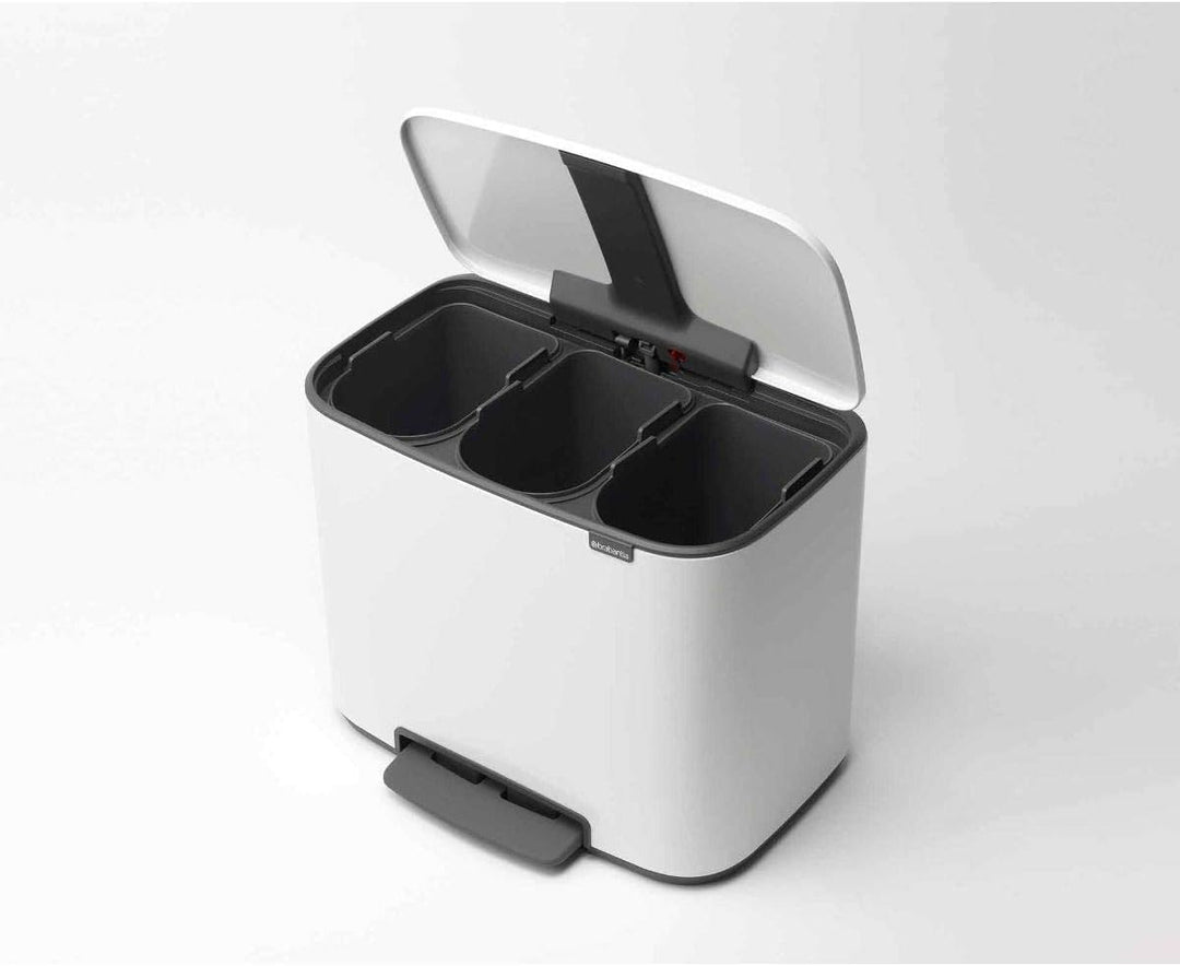 Brabantia 121005 BO Treteimer 3 x 11 L Abfalleimer, Metall, White, 54 x 36.5 x 44 cm, 3 x 11 Litre W