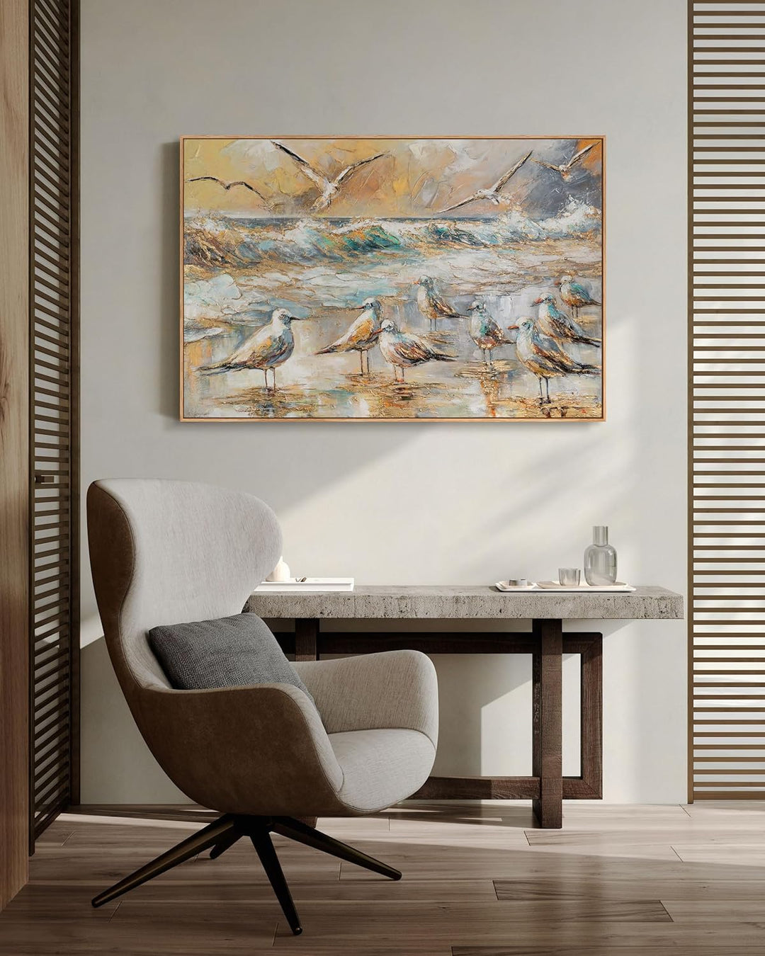YS-Art Kunst bild mit weissem Rahmen Gemälde strand Acryl auf Leinwand handgemalt Wandbild Wohnzimme
