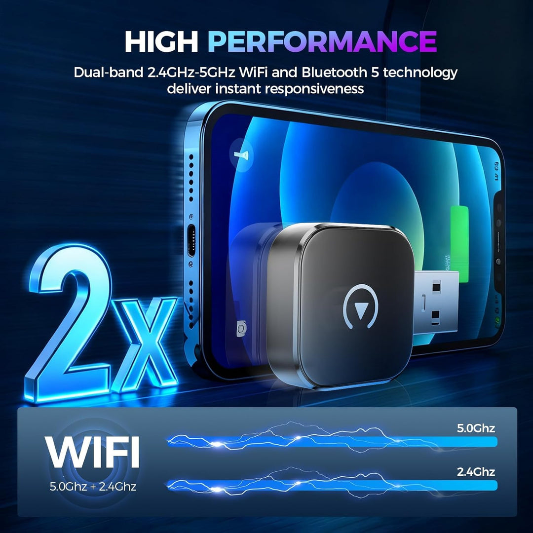 2026 Wireless Carplay & Android Auto Adapter 2-in-1, 2.4+5.0 GHz WiFi Android Auto Adapter, Plug and