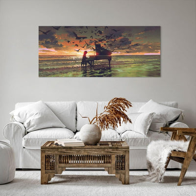 Wandbilder Dekoration Wohnzimmer Klaviermusik Panorama Bilder auf Leinwand 120x50cm Leinwandbild mit