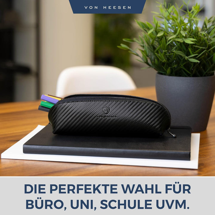 VON HEESEN® Echtleder Federmäppchen Leder Federmappe Etui für Stifte Mäppchen Schule Federtasche Uni