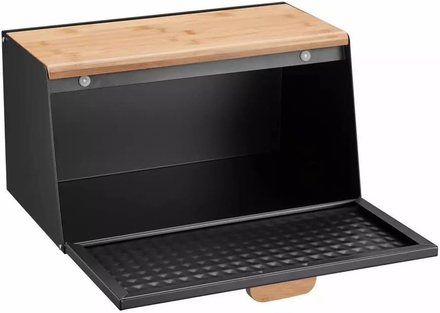 Brotkästen mit Deckel,Brotaufbewahrungsbox, Schneidebrett aus Bambus, Brotkasten aus Metall, Brot un