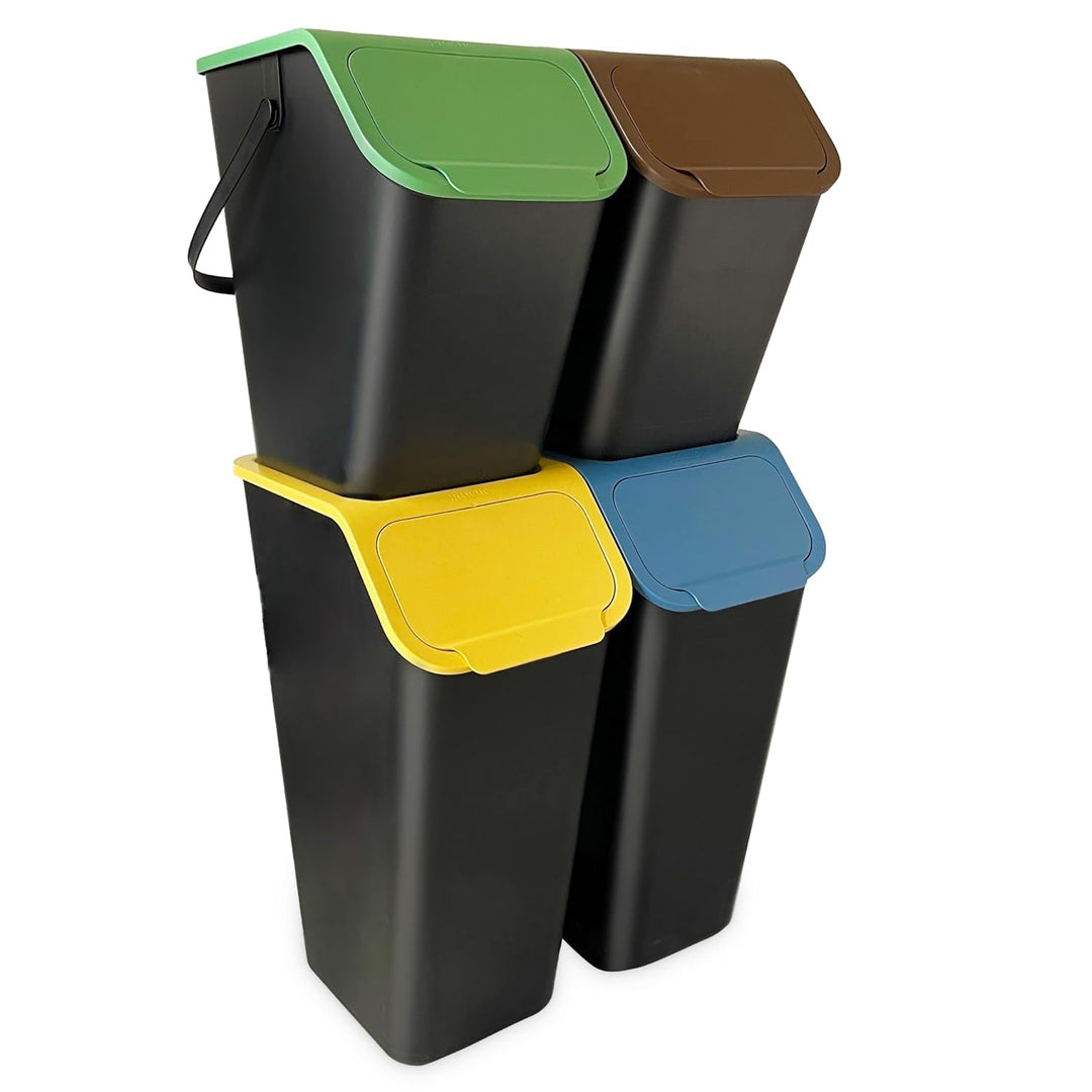 Go Practic 4-er Mülleimer-Set Küche Mülltrennsystem 2x Mülleimer 35l mit Deckel 2x 25l Mülleimer mit
