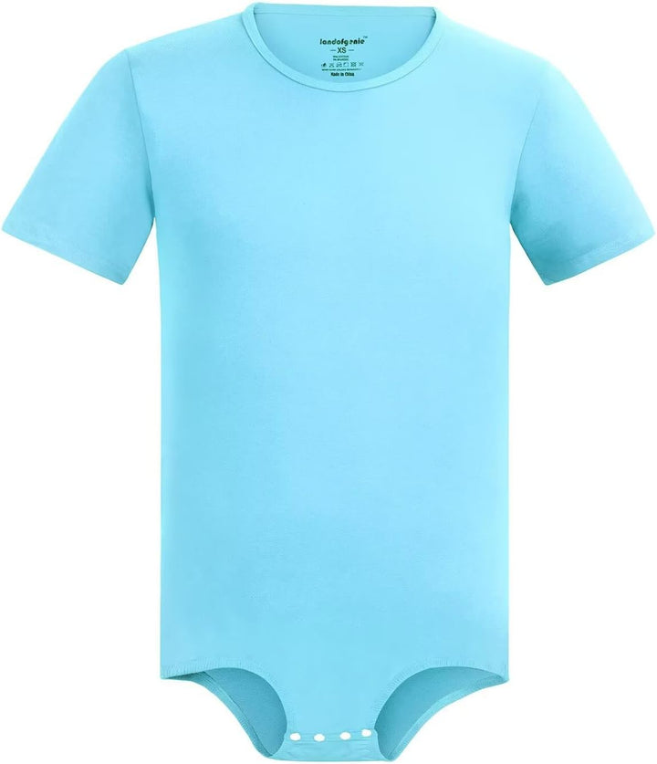 Landofgenie Männer Kurzarm Strampler Pyjama Bodysuit One Piece Strampler Hellblau 3XL, Hellblau 3XL