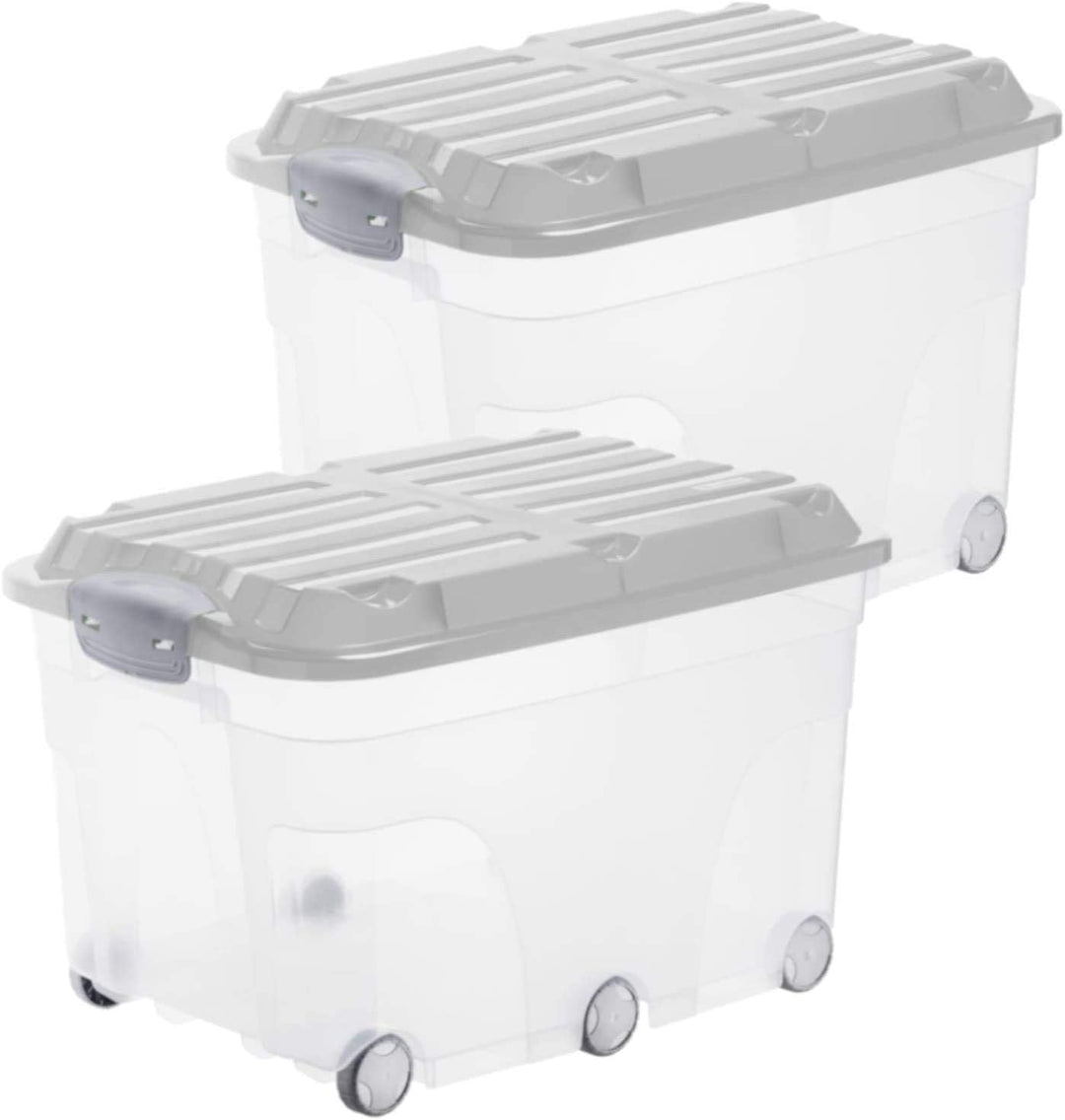 2er-Set Aufbewahrungsbox 57l mit Deckel und Rollen 2 x 57l Grau/Transparent, 2 x 57l Grau/Transparen