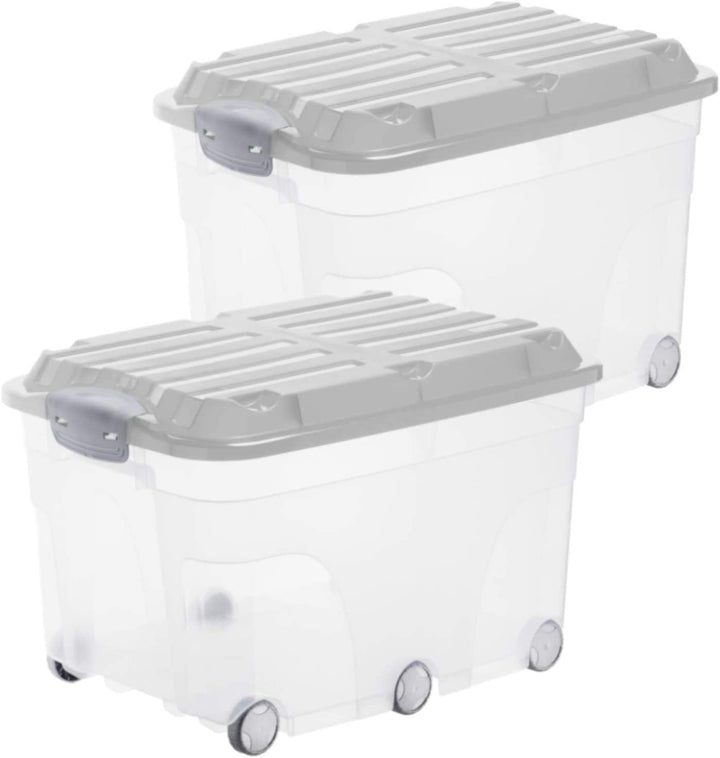 2er-Set Aufbewahrungsbox 57l mit Deckel und Rollen 2 x 57l Grau/Transparent, 2 x 57l Grau/Transparen