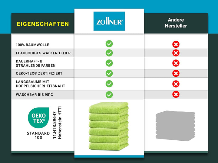 ZOLLNER 6er Set Handtücher, 50x100 cm, Baumwolle, Kochfest, apfelgrün 50 x 100 cm Grün, 50 x 100 cm