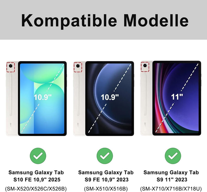 Hülle mit Tastatur für Samsung Galaxy Tab S10 FE 10.9"/S9 FE/S9 10.9" 2025, Tastatur QWERTZ deutsche