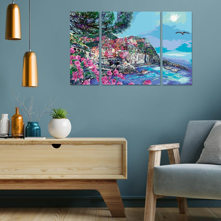 Ravensburger CreArt 23529 - Cinque Terre - Triptychon Malen nach Zahlen Erwachsene, DIY Malset mit P