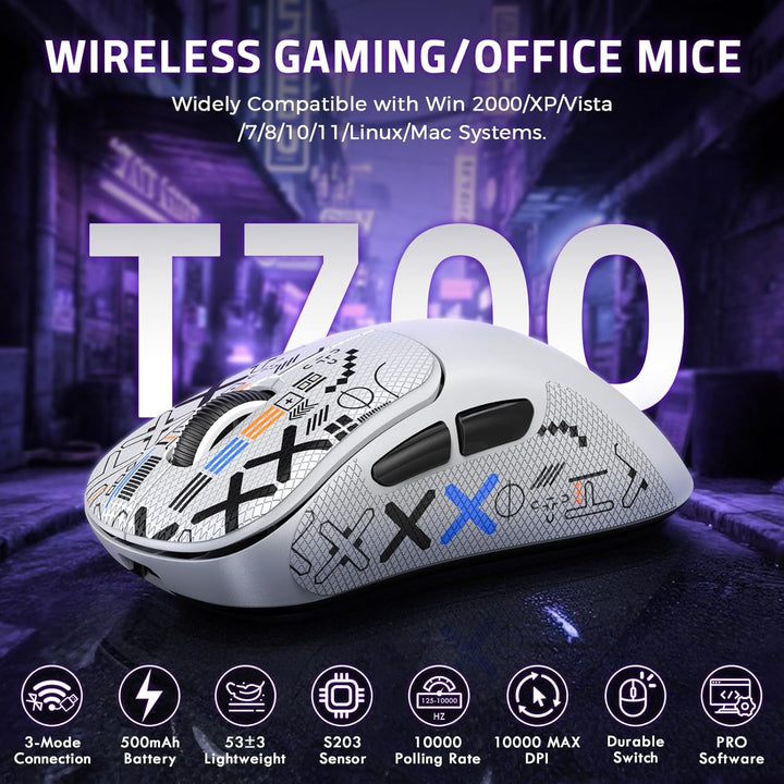 LexonElec HXSJ T700 Ultra-Light Wireless Gaming Mouse, Ergonomischer Formfaktor für Rechtshänder, BT