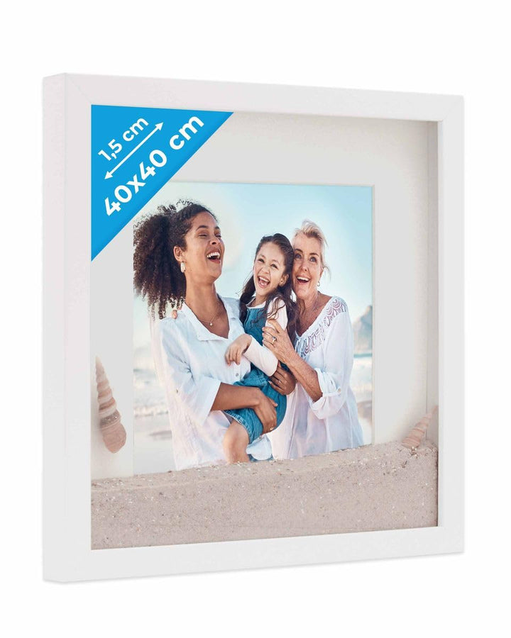 PHOTOLINI 3D-Bilderrahmen zum Befüllen 40x40 cm, Weiss, Bilderrahmen tief mit Passepartout, Objektra