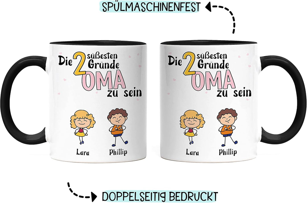 Kiddle-Design Oma Tasse Schwarz Geburtstag Personalisiert für Oma Enkel Enkelin Baby Geschenk Kinder