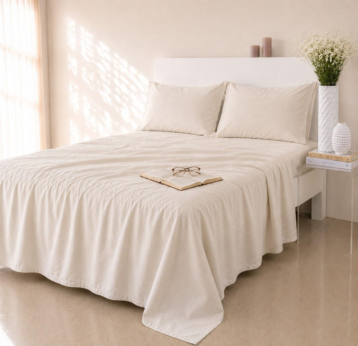 COTTON ARTean Bettwäsche-Set aus ägyptischer Baumwolle, Fadenzahl 300, Beige, 105 x 190/200, 100 % ä