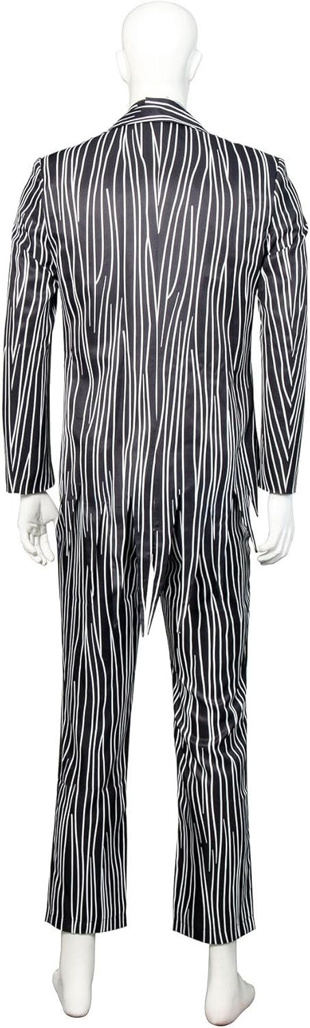 NUWIND Jack Skellington Herren Halloween Cosplay Kostüm Gestreifter Anzug mit Hose Fledermaus Fliege