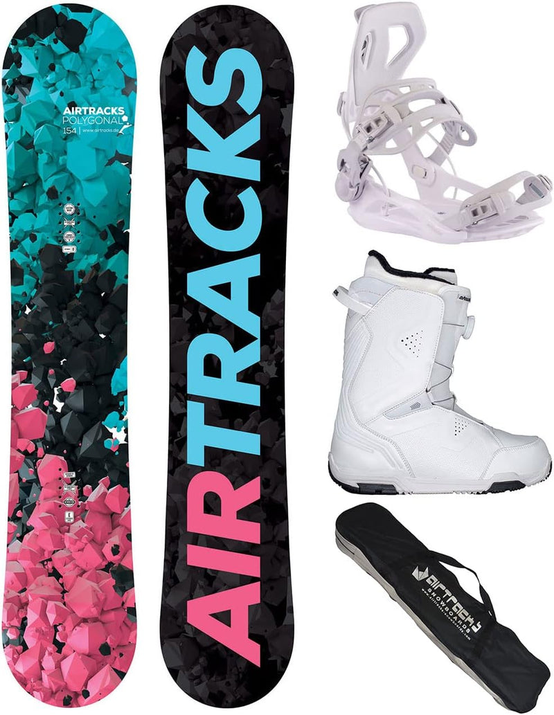 Airtracks Damen Snowboard Set Polygonal Hybrid Rocker + Bindung Master W Fastec + Boots + Sb Bag / 1