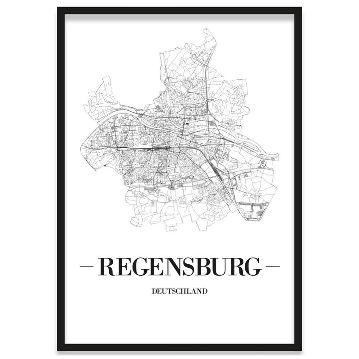 JUNIWORDS Stadtposter, Regensburg, Wähle eine Grösse, 40 x 60 cm, Poster mit Rahmen, Schrift A, Weis