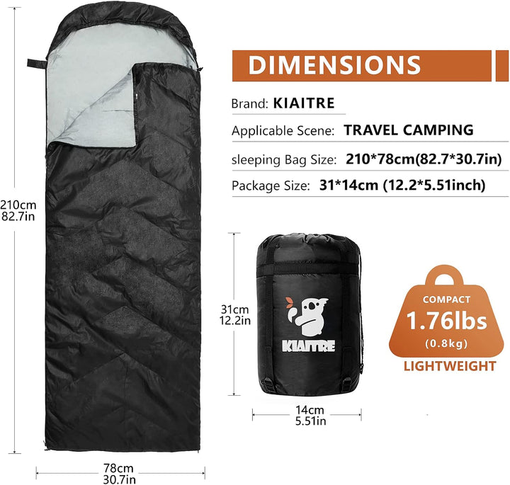 Kiaitre Schlafsack für Erwachsene - Warmer und ultraleichter Umschlag-Kompaktschlafsack, wasserdicht