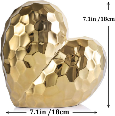 QIANLING Heimdekoration, Herz-Dekor-Skulptur – Golddekor, modernes Keramik-Herz, dekorativer Tischak