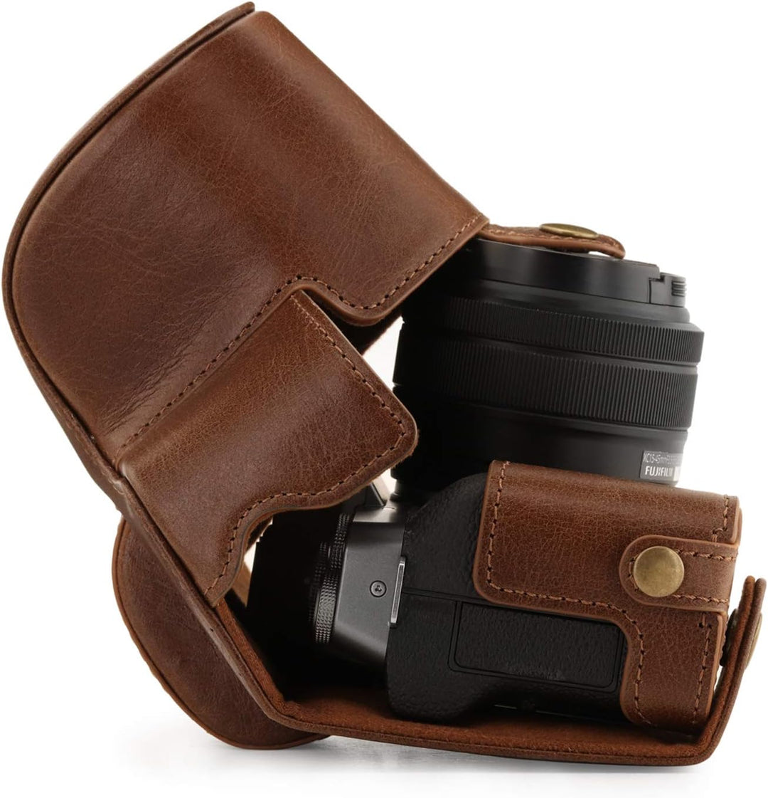MegaGear Ever Ready MG1884 Kameratasche aus Echtleder, kompatibel mit Fujifilm X-T200 (XC15-45 mm),