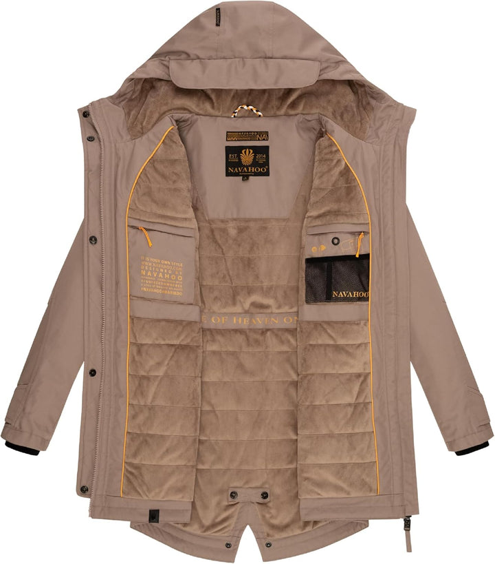 Navahoo Damen Übergangsjacke Warmer Kurzmantel Regenjacke mit Kapuze Brinjaa XS-XXL S Taupe Grey, S