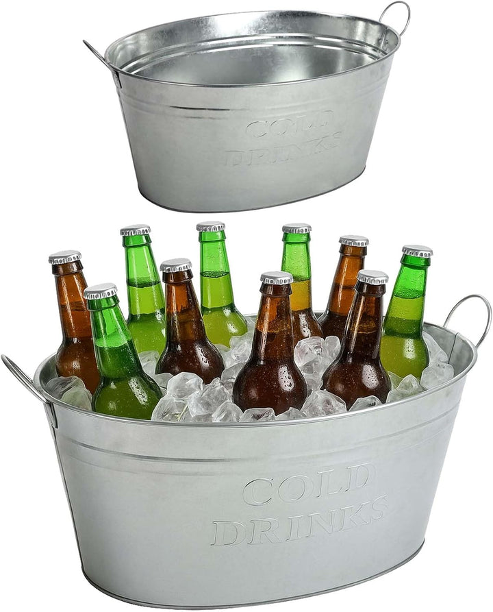 BURI 6x Getränkewanne mit Henkel 24 Liter - Zinkwanne wasserdicht Getränkekühler - Grosser Champagne